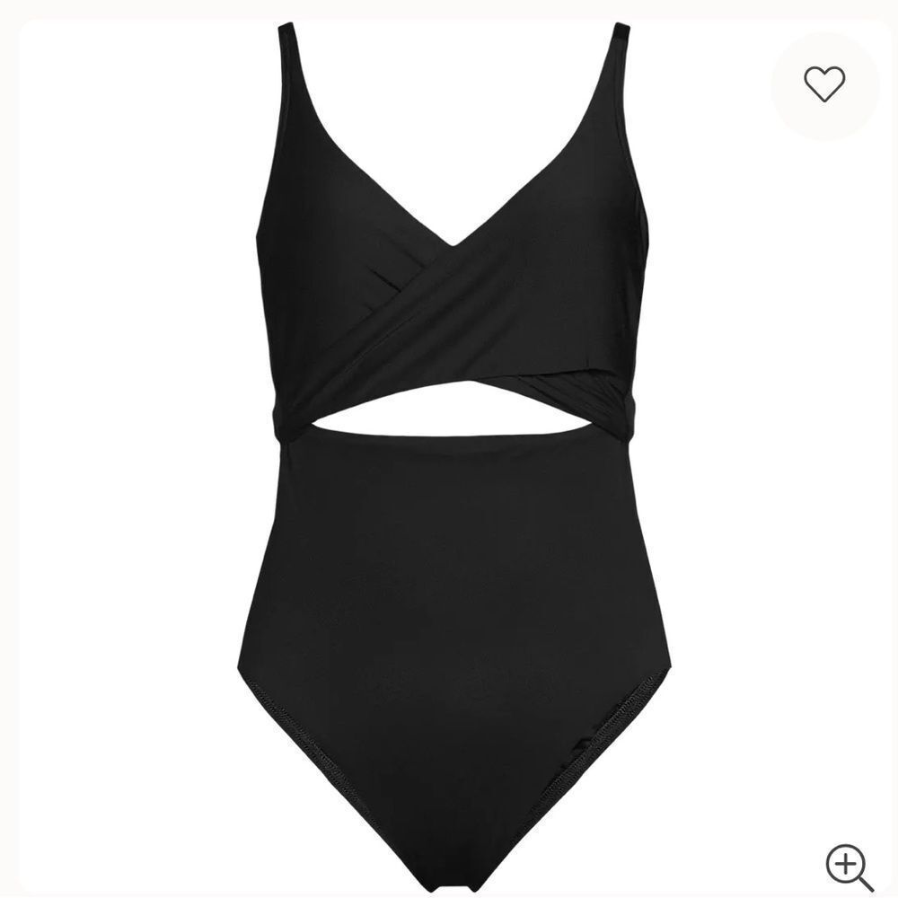 Swimsuits For All Black Wrap Front Push-up One Piece Monokini Swimsuit size 16